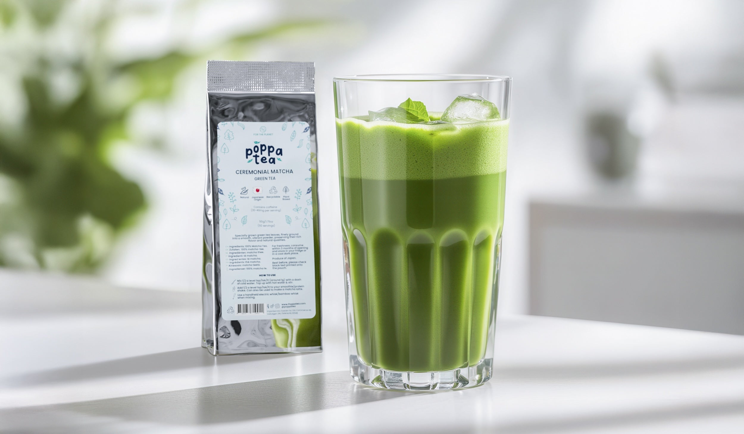 Matcha tea immune boosting juice in a clear tall glass