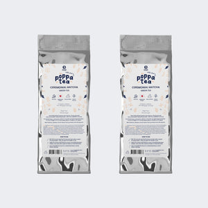 2 x matcha tea with chai refill pouches, total size 100g of matcha in aluminium pouch with poppatea branded labels