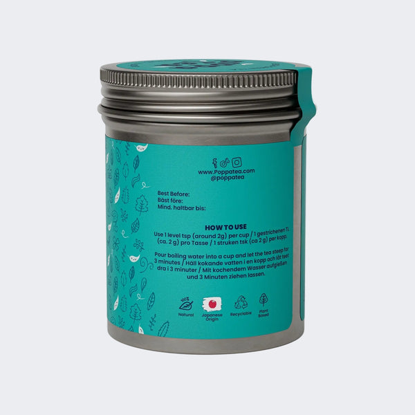 PoppaTea sencha green tea side image japanese origin