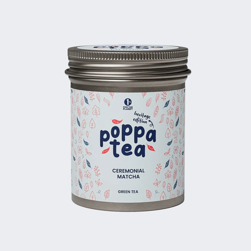 Poppa Tea ceremonial matcha green tea heritage edition canister on a white background