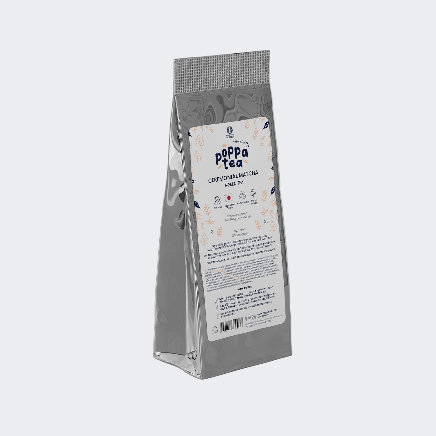 ceremonial chai matcha in a 50g refill pouch