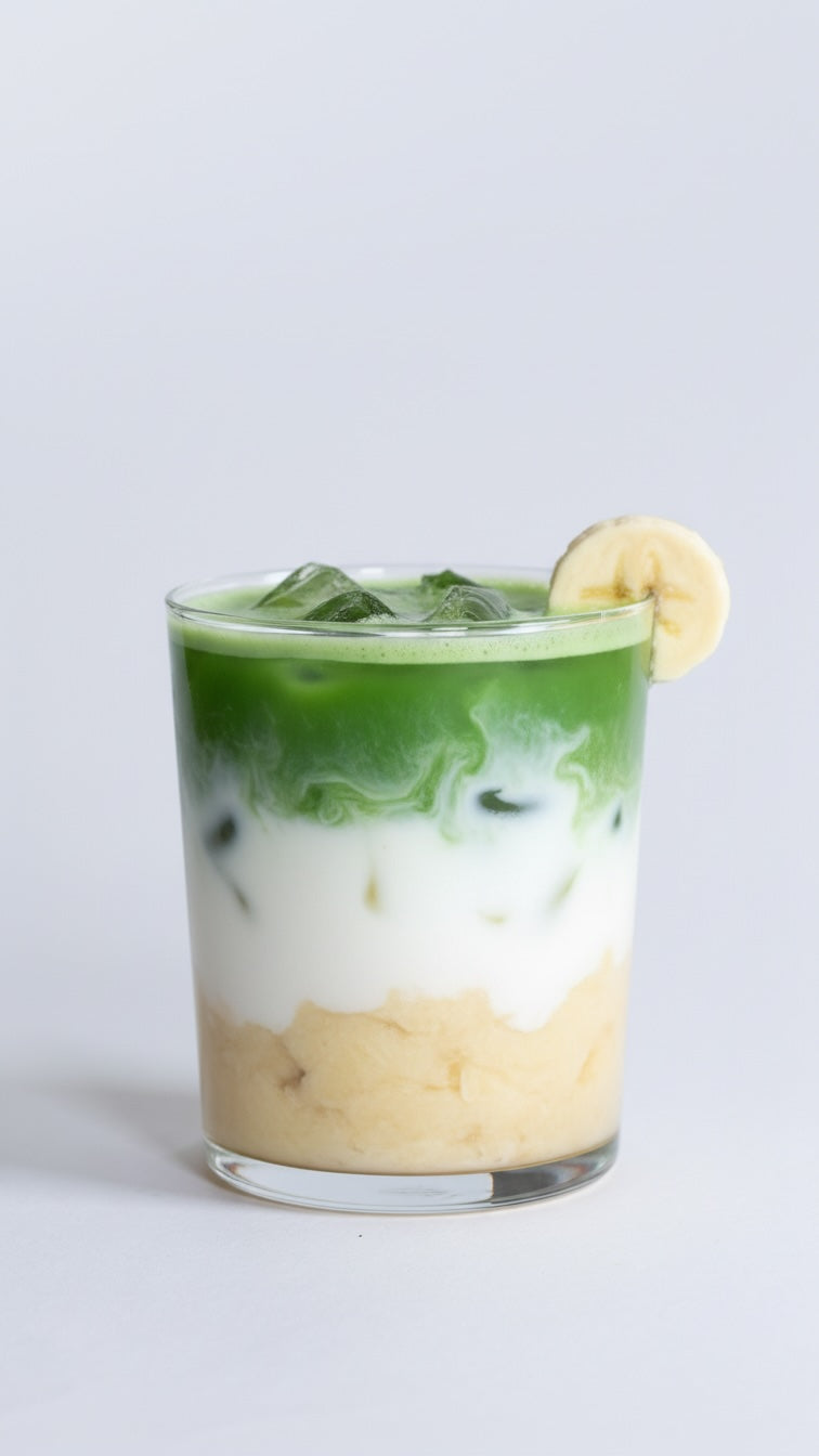 iced matcha latte with pureed bananas
