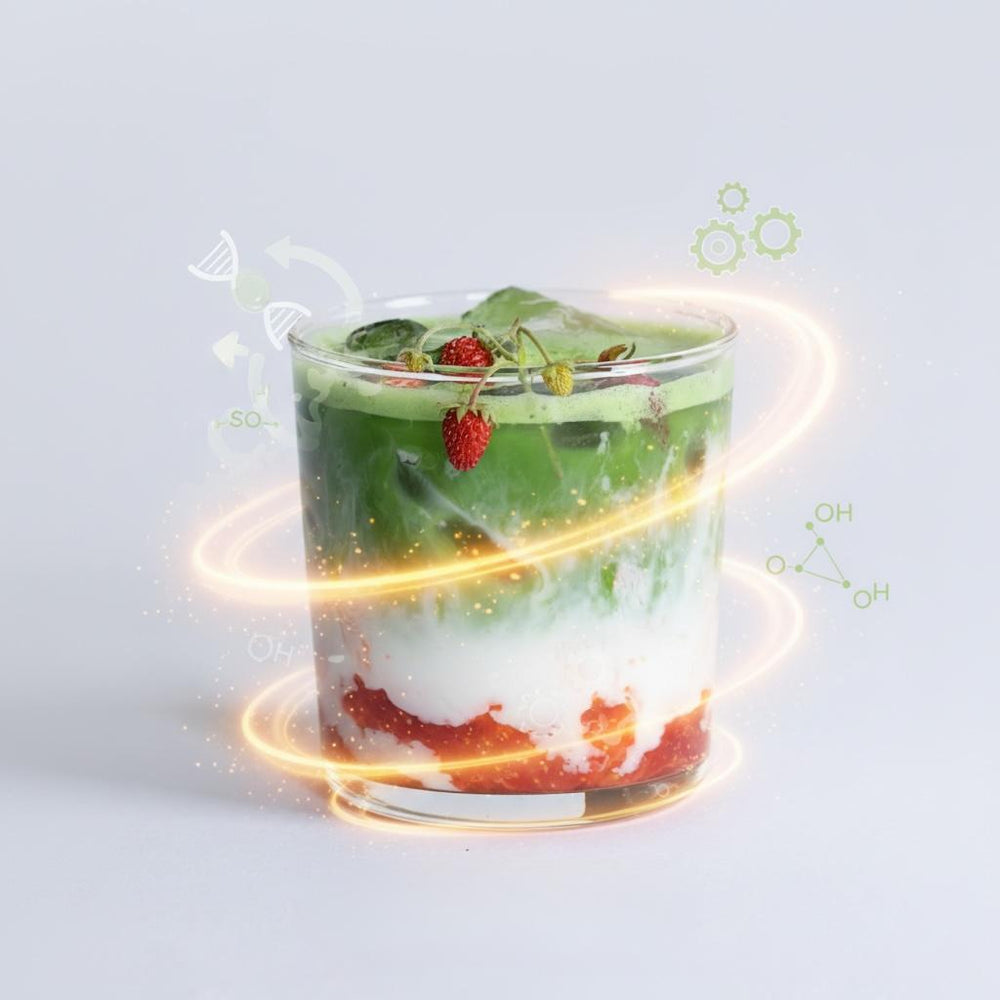 iced matcha latte with strawberry