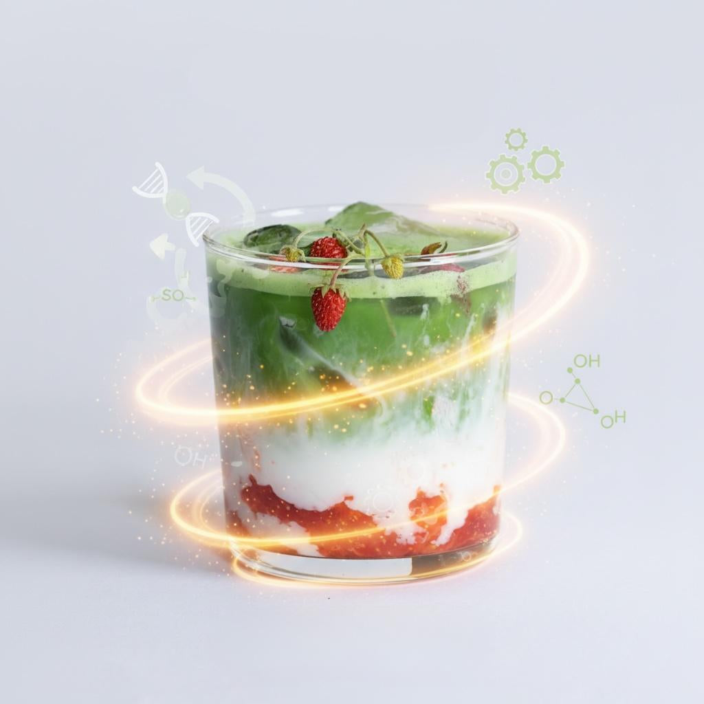 iced matcha latte with strawberry