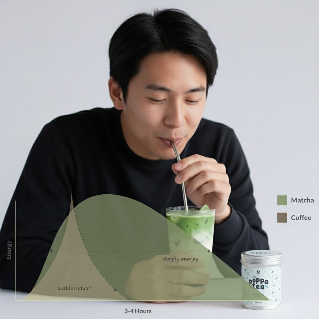graph showing sustained energy boost that you get from matcha compared to coffee